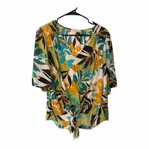 Chico’s Tropical Pull Over Tie Front Summer Women’s Blouse Sz1.5, 8/10